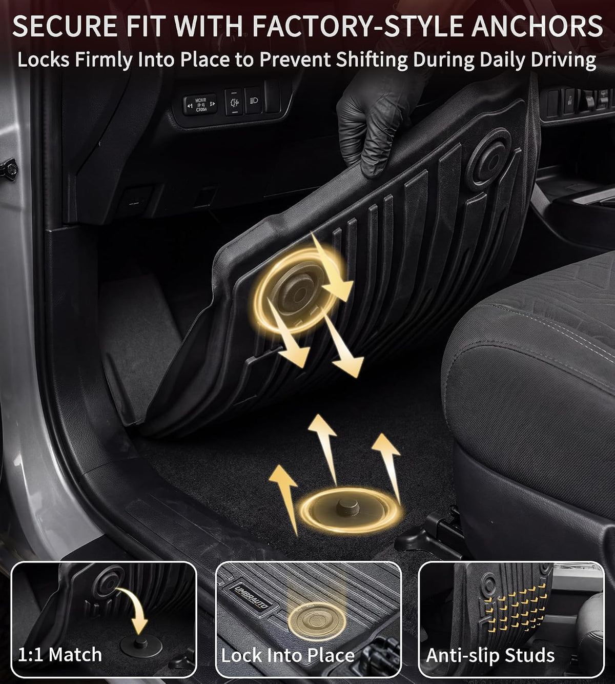 Umbrauto Floor Mats for Chevrolet Colorado/GMC Canyon 2023-2026 Crew Cab, All Weather TPE Floor Liners, 3D Laser Scanned Custom Fit Car Mat for Carpet Floor Only, Waterproof Raised Edge, Easy Clean