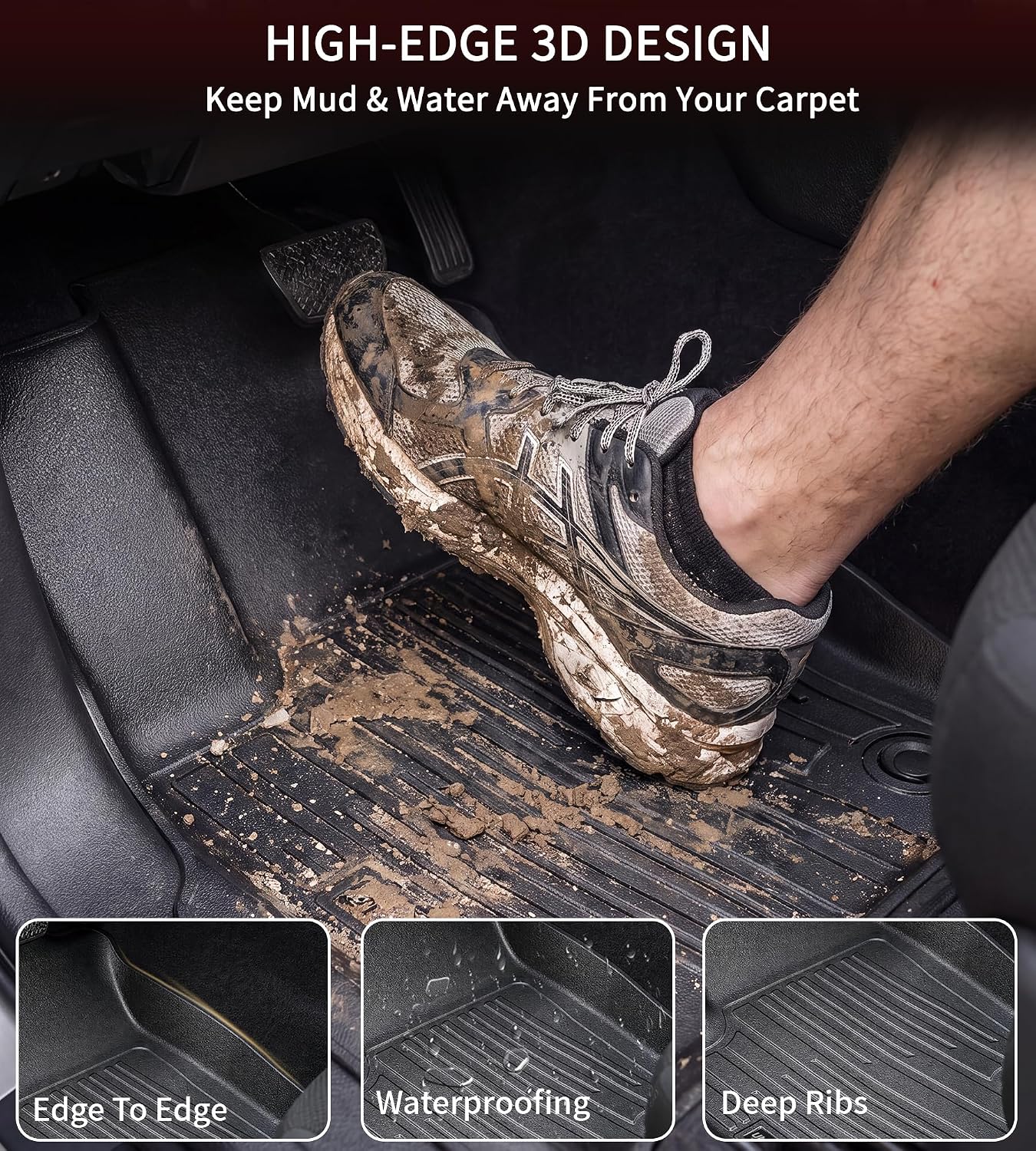 Umbrauto Floor Mats for Chevrolet Colorado/GMC Canyon 2023-2026 Crew Cab, All Weather TPE Floor Liners, 3D Laser Scanned Custom Fit Car Mat for Carpet Floor Only, Waterproof Raised Edge, Easy Clean