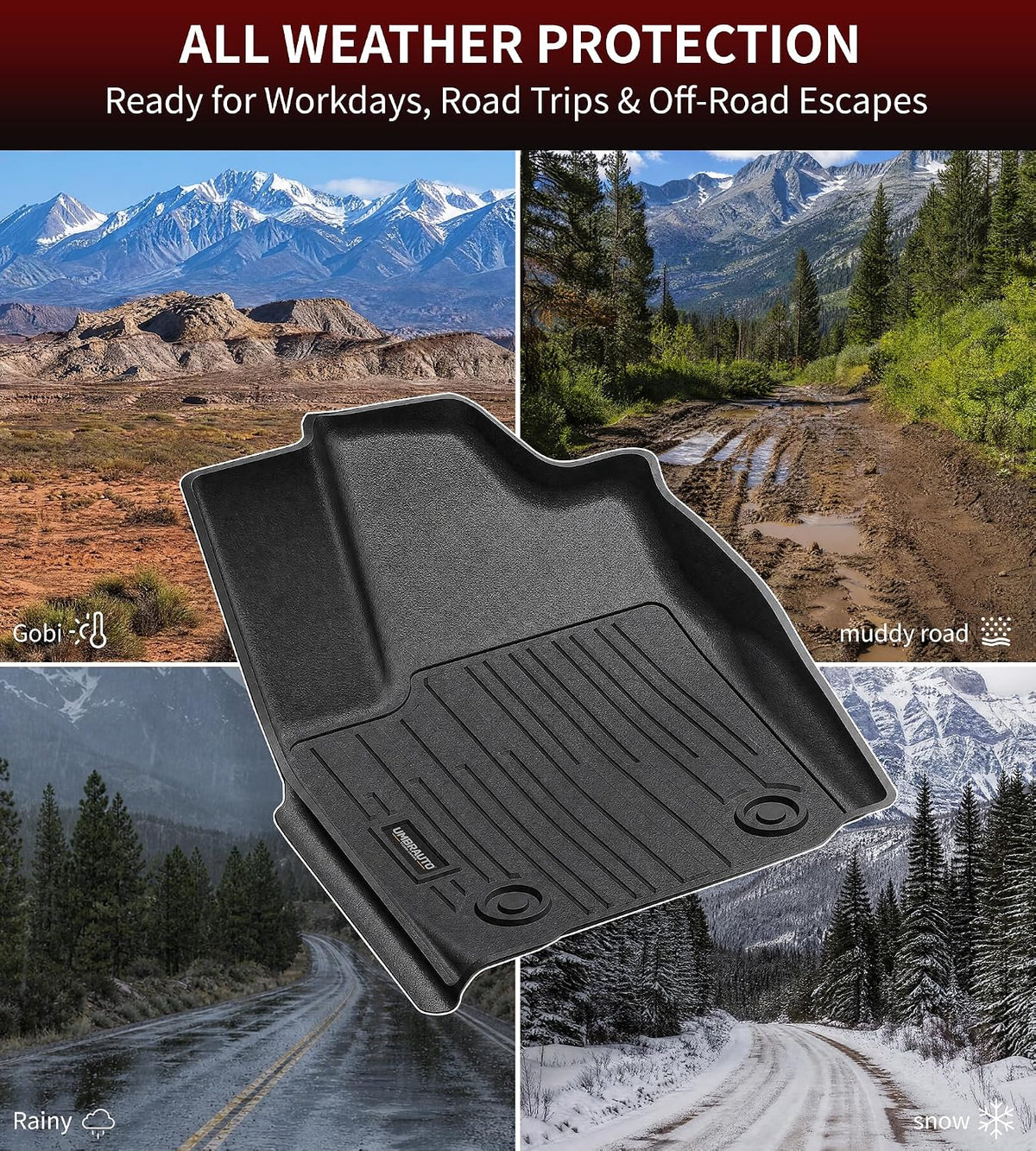 Umbrauto Floor Mats for Chevrolet Colorado/GMC Canyon 2023-2026 Crew Cab, All Weather TPE Floor Liners, 3D Laser Scanned Custom Fit Car Mat for Carpet Floor Only, Waterproof Raised Edge, Easy Clean